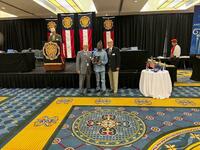 John Pendergrass, the newly elected Commander of John Hagin Post 228 in Florence, SC received an award for the post maintaining 100% membership at the American Legion's 103rd Annual Department Convention held in Columbia, SC. 
Pictured from left to right are Ron Price, John Pendergrass and Jim Jarvis. 
Congratulations to Post 228 on the appointment of a new Commander and continuing to maintain 100% membership.