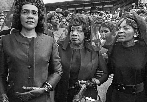 Coretta Scott King, Alberta Williams King (King’s mother) and Christine King Farris leaving church after the funeral of Dr. Martin Luther King, Jr. (© Bob Fitch, Atlanta, Georgia, 1968).